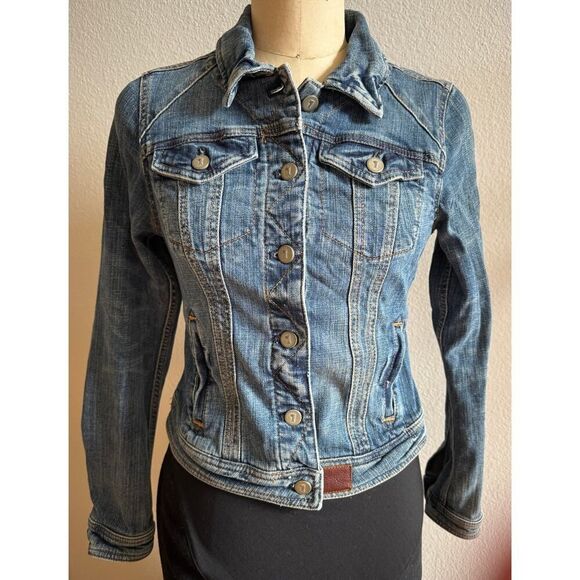 Pilcro & The Letterpress Anthropologie Jean Jacket Leather Size Small EUC - Picture 2 of 6